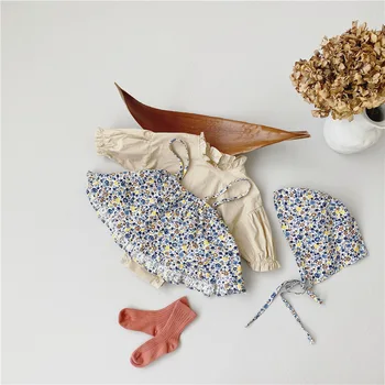 

MILANCEL autumn baby clothing set turtle neck baby bodysuit baby girls floral camisole and hat 3 pcs baby clothes cute baby suit