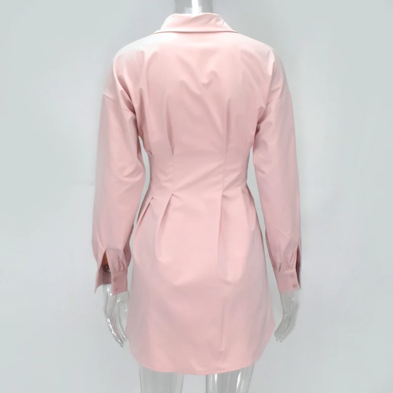 Женское платье Colysmo с длинным рукавом, осень, офисное, повседневное, сексуальное, с высокой талией, с поясом, ТРАПЕЦИЕВИДНОЕ, однотонное, платье-рубашка, розовое