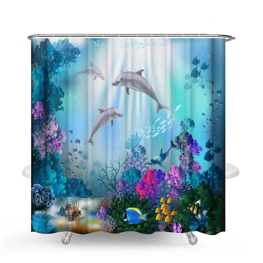

New Ocean Dolphin Deep Sea Polyester Shower Curtain Bathroom Waterproof Bathroom Decor
