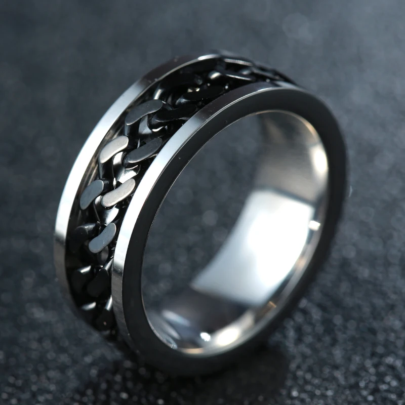 

Rotating Chain Ring Man Stainless Steel Decompression Punk Rock Style Turning Rings For Men Party Link Chain Simple Male Rings