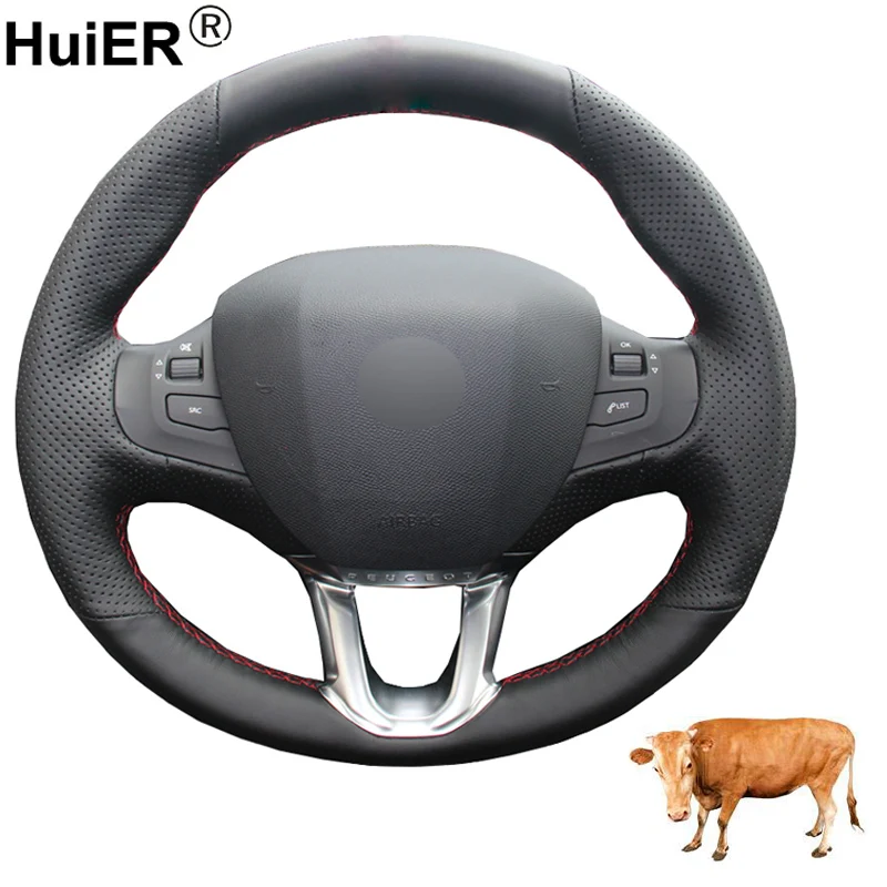 

Hand Sewing Car Steering Wheel Cover Volant Top Cow Leather Funda Volante For Peugeot 208 2011-2019 Peugeot 2008 2013-2019