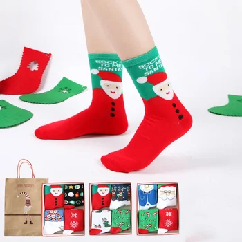 

Newly 4 Pairs Christmas Winter New Cartoon Printed Cotton Toe Socks Middle Tube Socks Christmas Gift Socks For Adult Men Women
