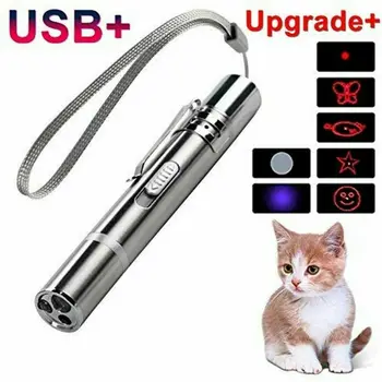 

SUPER LASER POINTER USB 3 in 1 Cat Pet Toy Rechargeable Red UV Flashlight