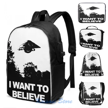 

Funny Graphic print I want to believe (2) USB Charge Backpack men School bags Women bag Travel laptop bag