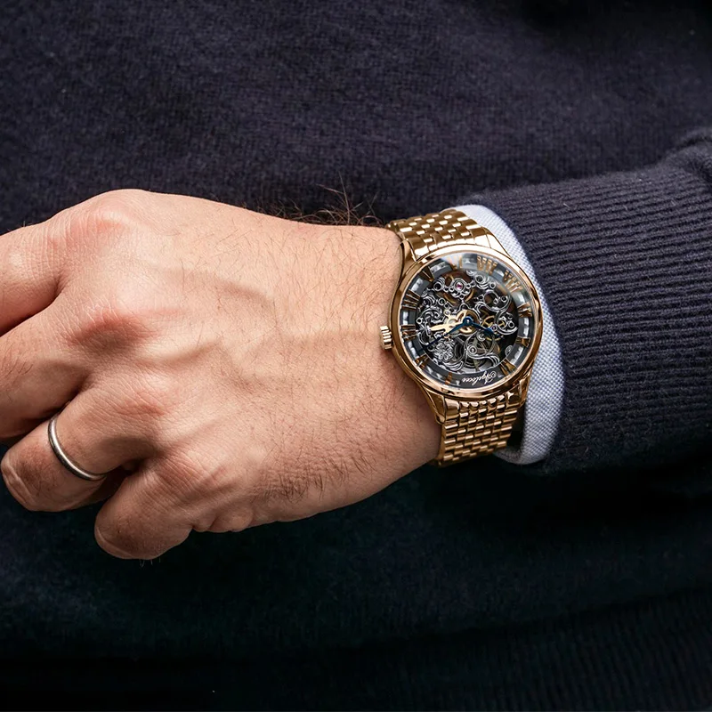 AGELOCER Новая коллекция самопродуваемые сапфировые золотистые часы-скелетоны швейцарский роскошный дизайн мужские часы Лидирующий бренд автоматические часы