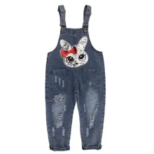Джинсовые комбинезоны для девочек от 3 до 10 лет на весну-осень свободный хлопчатобумажный из денима с блестками, штаны для детей, осенняя одежда для девочек
