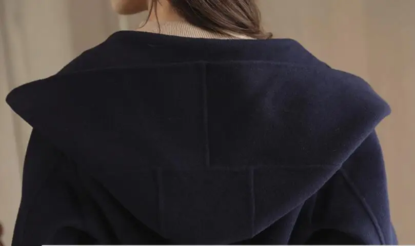Женская новая шерстяная куртка Корейская длинная свободная верхняя одежда с поясом тонкая куртка с капюшоном размера плюс осенне-зимнее качественное женское ветрозащитное пальто