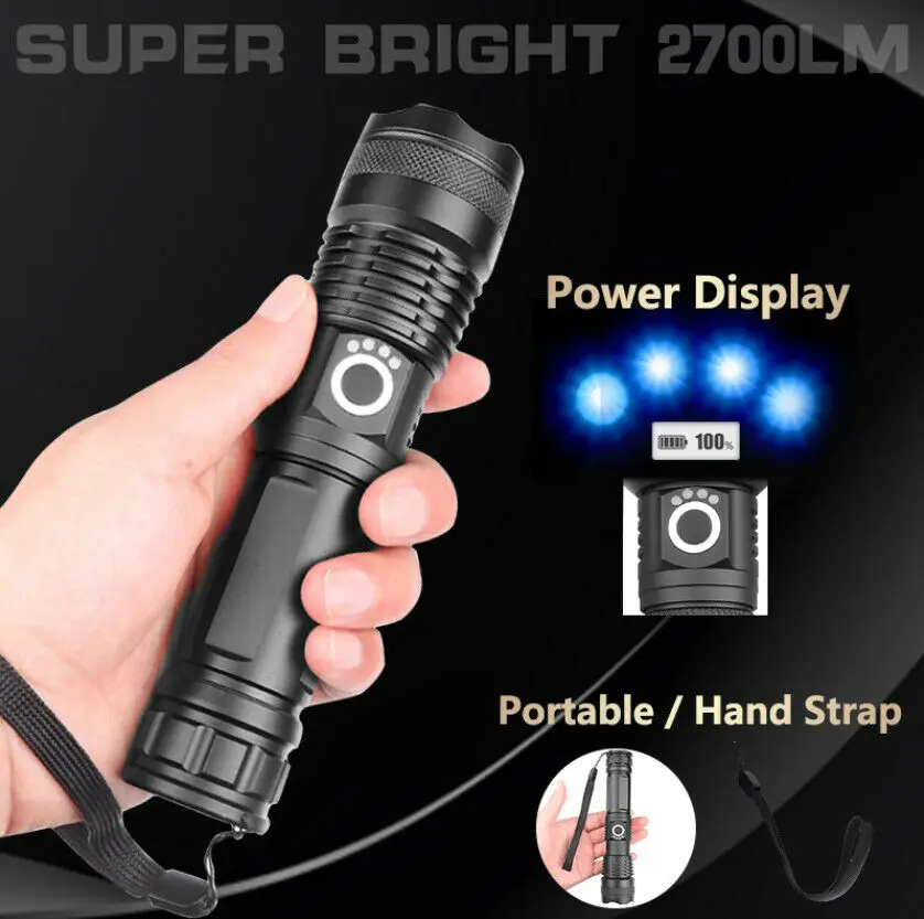 Светодиодный светильник XHP50, сверхяркий, заряжаемый от USB, водонепроницаемый, высокая мощность, светильник-вспышка, походный светильник, аккумулятор 26650 - Цвет: XHP70Two18650battery
