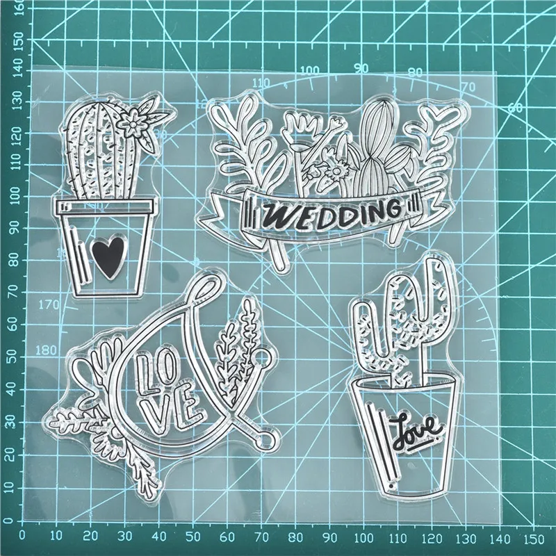 Potted Cactus and Potted Flower Plants Clear Stamps for Scrapbooking New Christmas Stamp for Photo Album Decorative Crafts - Цвет: 4pc sactu and flower