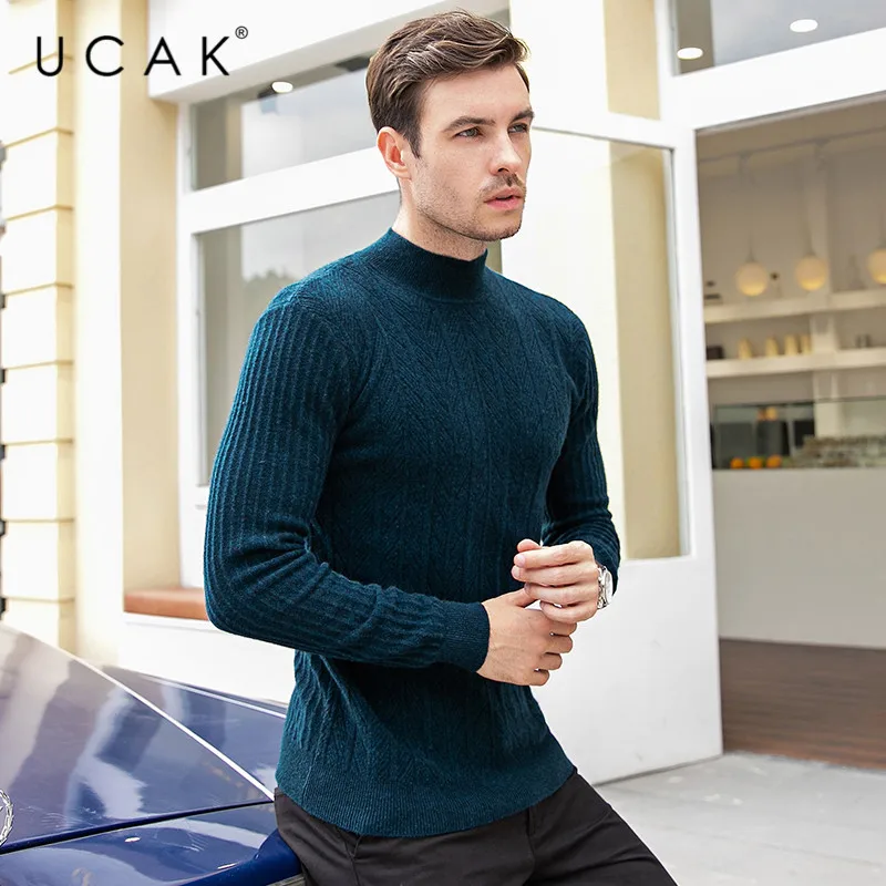 Hot Product UCAK Brand Pure Merino Wool Sweater Men O-Neck Pullover Men Autumn Winter Warm Casual Striped Pull Homme Cashmere Sweaters U3096