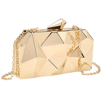 

Geometry Clutch Evening Bag Elegent Chain Women Handbag For Party Shoulder Bag For Wedding/Dating/Party(Gold)