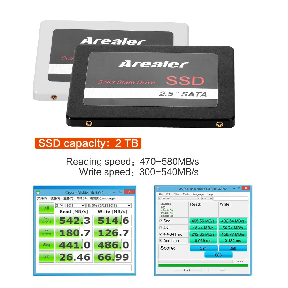 Koop Arealer SSD 64GB 128GB 1TB 2.5inch Solid State Drive SATA3.0 SSD Solid State Hoge Snelheid Opslag voor Desktop Laptop