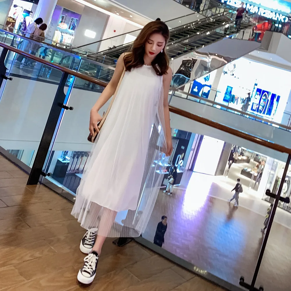 

France Non-mainstream Dress Women's 2019 Summer New Style Mid-length Versatile Gauze Strapped Dress Beach Skirt