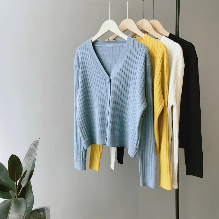 

Mooirue Winter 2019 Femme Korean Style Knitted Cardigan Sweater Slim Outwear Femme Yellow Grey Sweater Coat