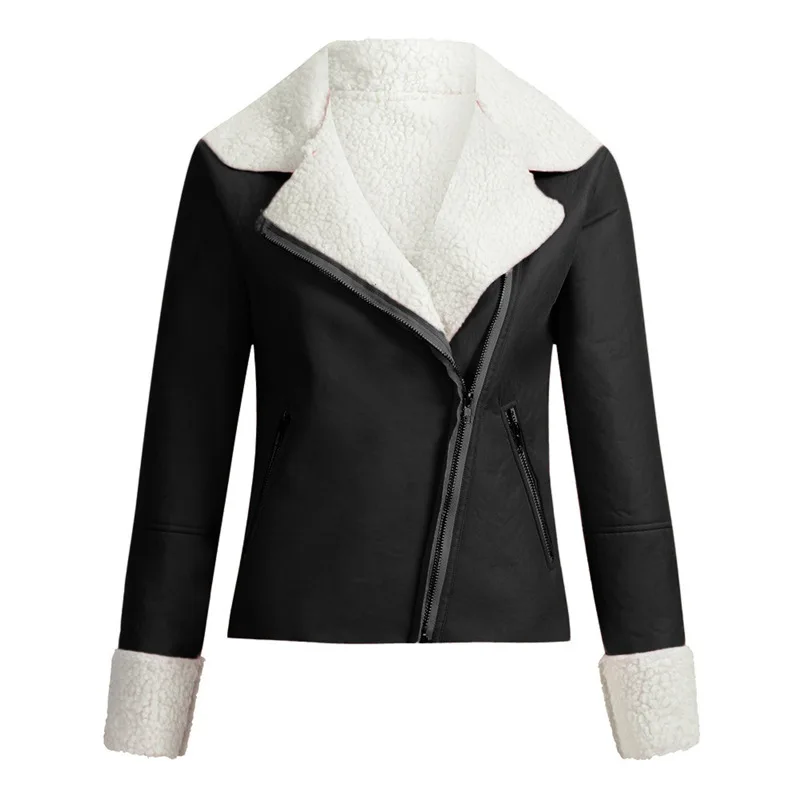 Зимняя куртка для женщин, женская замшевая куртка с отворотом и пряжкой, крутая куртка пилота из искусственной овечьей шерсти, мотоциклетная куртка, Женская шерстяная куртка