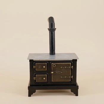 

Gift Old-fashioned Accessories Cooking Kitchen Stove Mini Iron Ornament Chimney Doll House Kids Furniture Toy Home Decor