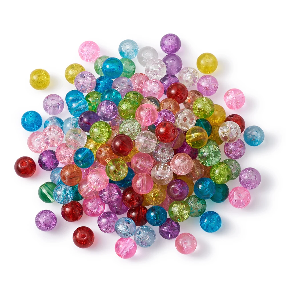 1 Box Round Transparent Crackle Glass Beads For DIY Jewelry Making Mixed Color 