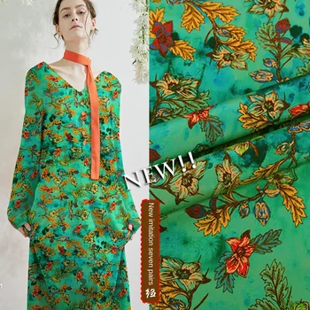 

Antique printed Gambiered Canton Gauze mulberry silk crepe de chine fabric 138 cm width 15 mm summer shirt pants sewing fabric