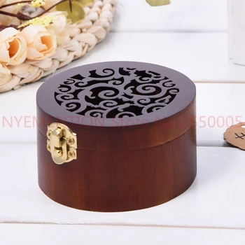 

Carved Simple Retro Style Mini Round Vintage Wood Case Music Box Clockwork Hollow Music Box Nice Gift Size 8.5*4.8cm 50pcs