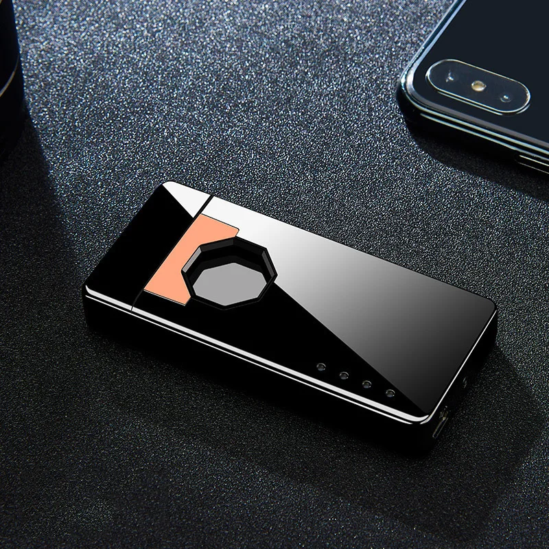 Creative Double Arc Plasma Lighter Fingerprint Touch Electronic Lighters Metal Rechargeable USB Cigarette Lighter Windproof - Цвет: Черный