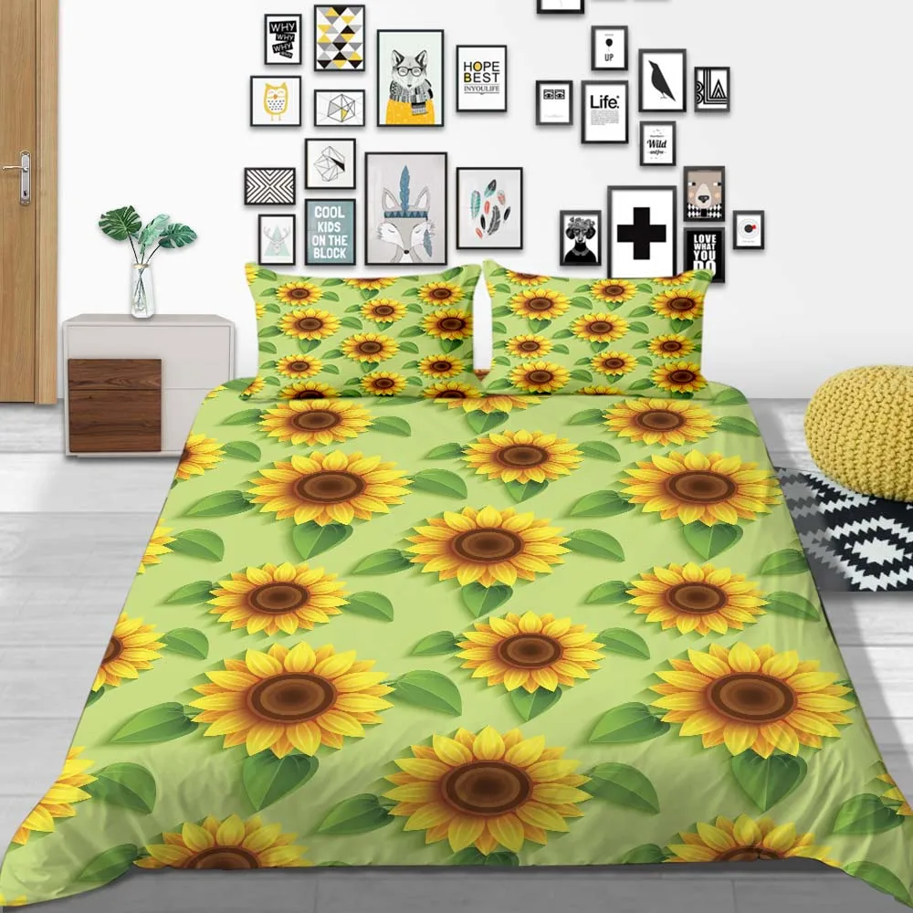 3D Постельные принадлежности с принтом подсолнуха черный фон постельное белье 100% полиэфирный пододеяльник двойной полный размер королевы
