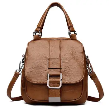 

Vintage Leather Backpack Women Small Black Brown Fashion Multifunctional Waterproof Soft Pu Back Pack Female packback 2020