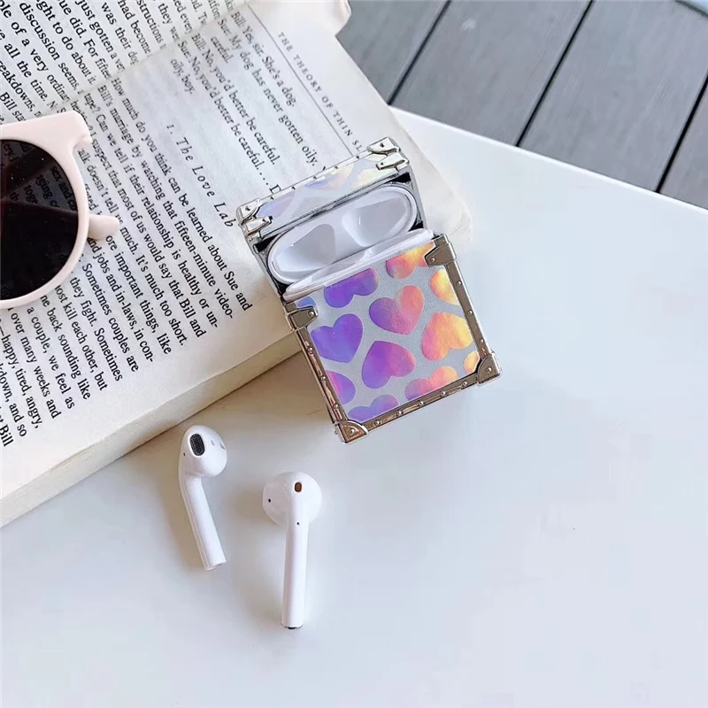 Блестящая Лазерная Любовь Сердце квадратный чехол для Apple Airpods чехол Защитная крышка беспроводной Bluetooth наушники чехол для зарядки коробки сумки