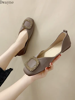 

Net red flat shoes female peas shoes 2019 new wild soft bottom retro square head shallow mouth rhinestone shoes