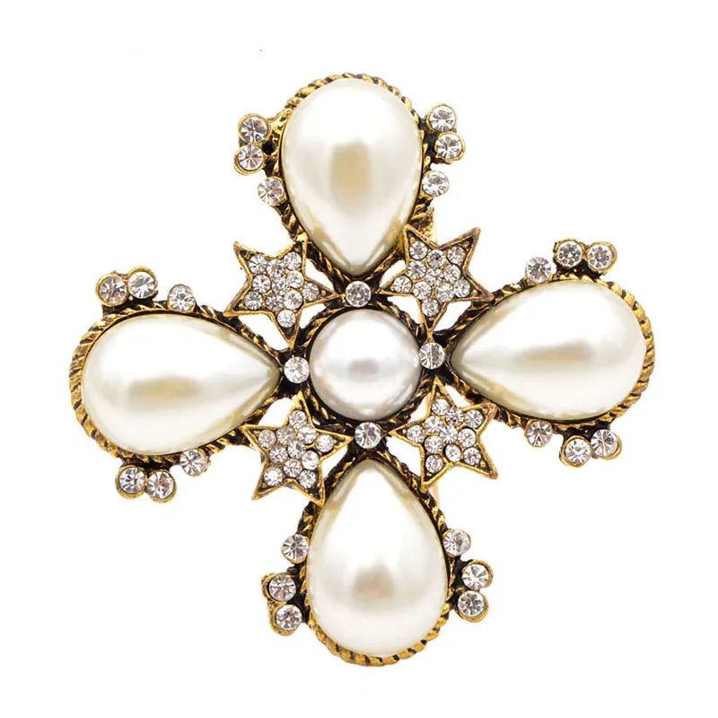 CINDY-XIANG-Pearl-and-Rhinestone-Star-Cross-Brooches-for-Women-Antique-Baroque-Style-Brooch-Pin-Gold
