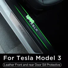

2021 New 4Pcs set Car Door Sill Protective For Tesla Model 3 Carbon Fiber Style Front and Rear Door Sill Leather Cover Sticker