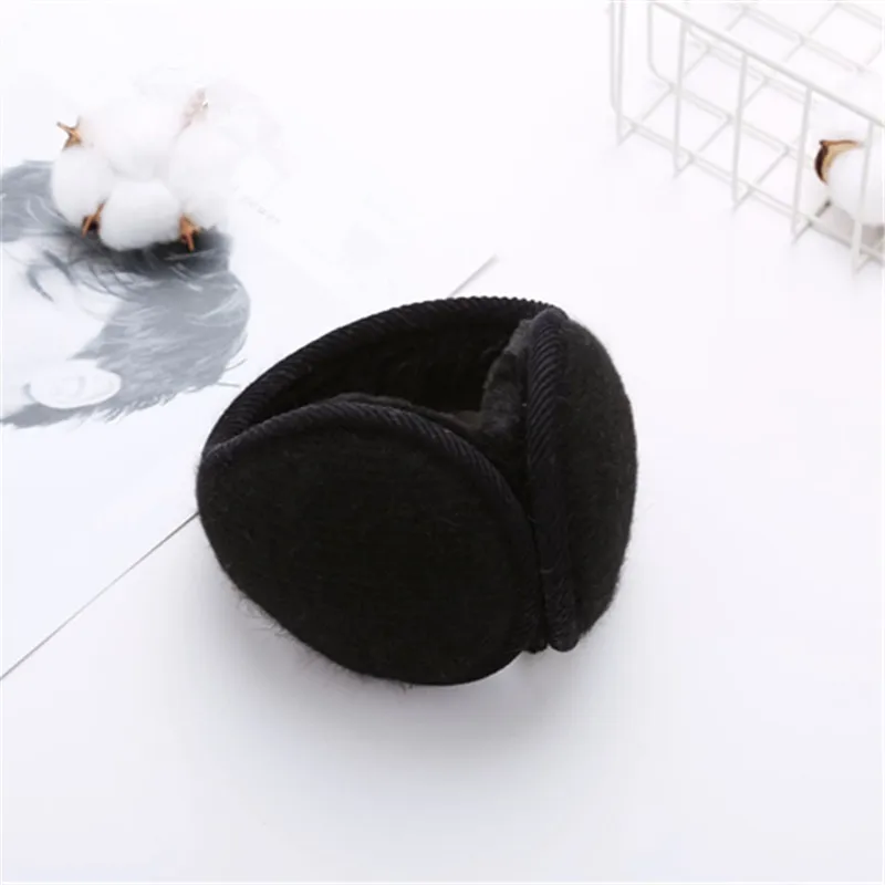 Rabbit Fur Knitted Plush Earmuffs Fashion Men Women Winter Warm Solid Earmuffs Adjustable Ear Warmer Soft Ear Muffs - Цвет: Черный