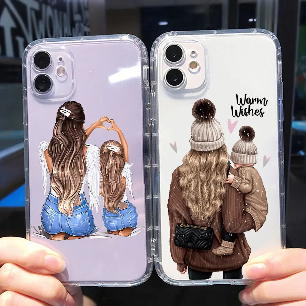 Cute girl Super MoM Baby Phone Case For iPhone 12 PRO 13 pro max XR 11 PRO MAX 8 7 6 plus XS MAX Father's Day Love Soft TPU Case