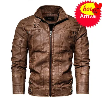 

Leather Winter Men's Jacket Casual Fashion Stand Collar Leisure Bomber Jacket Men Solid Plus Velvet Joker PU Leather Jackets Men