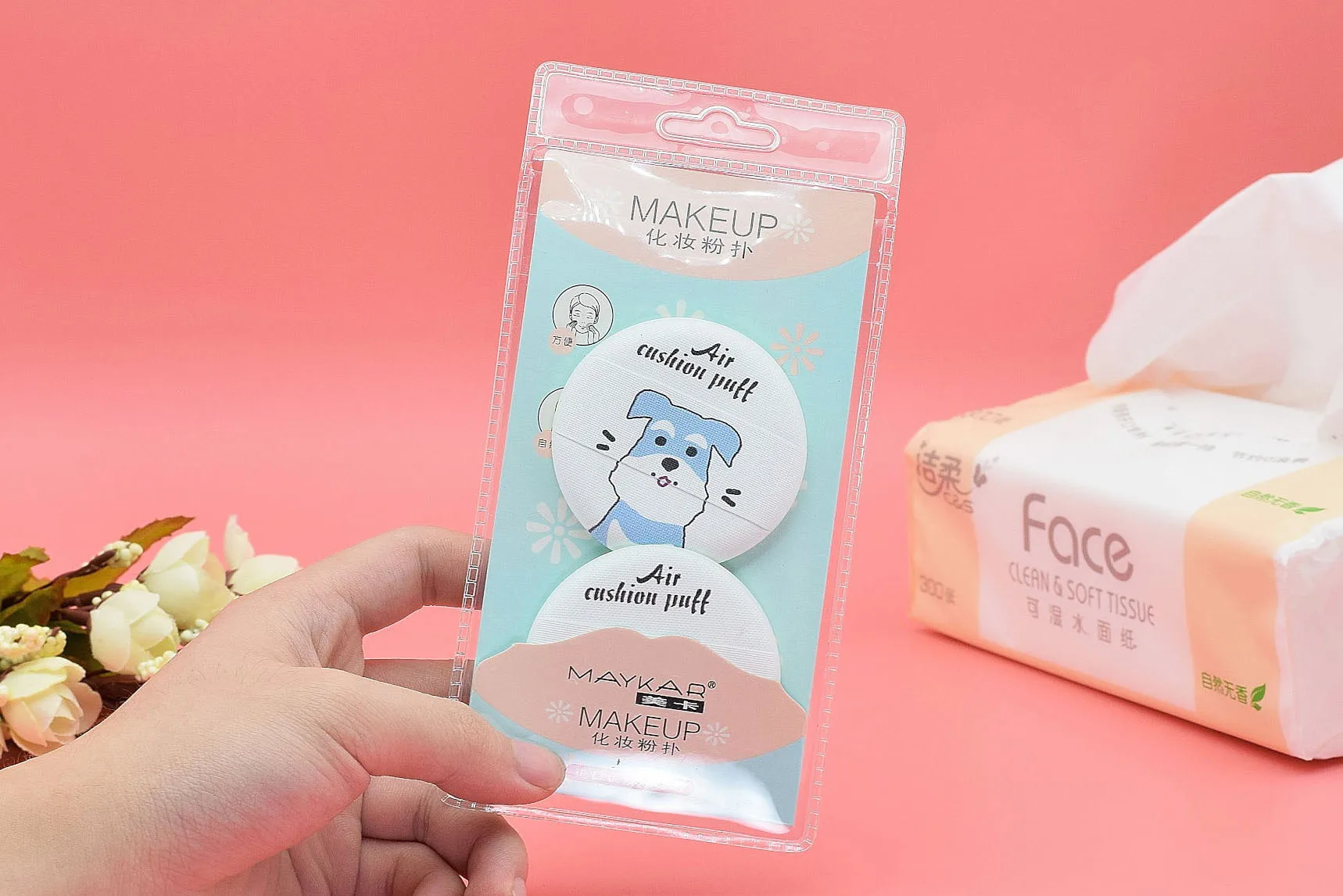 Eco-friendly Bag Air Cushion Puff Pack of 2 BB Cotton Puff Sponge Face Powder Universal Wet And Dry Dual Purpose Makeup Tool 304