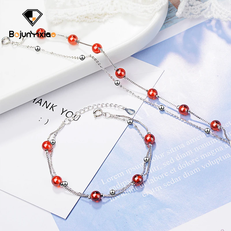 Романтические туристические Кристальные 925 браслеты серебряные маленькие свежие двухслойные гранатовые женские браслеты темпераментные женские аксессуары