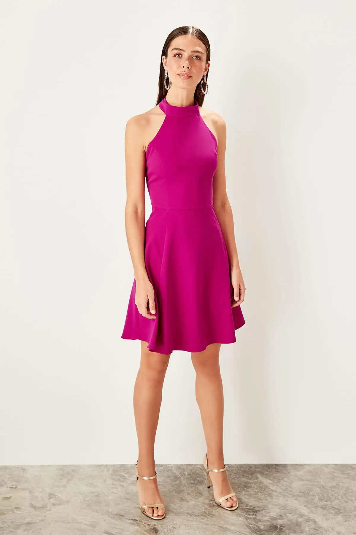 Trendyol фуксия Холтер шеи платье TPRSS19FZ0337|Платья| |