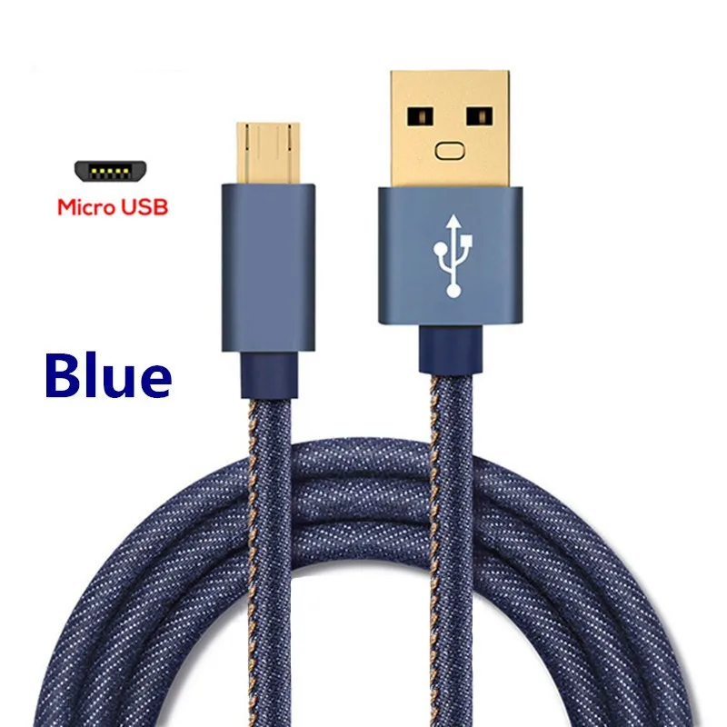 Blue Джинсовый Micro USB кабель 3A Быстрая зарядка Microusb зарядное устройство шнур для samsung S7 Xiaomi Redmi Note 5 Pro 4 планшет Android, телефон Micro - Цвет: Blue