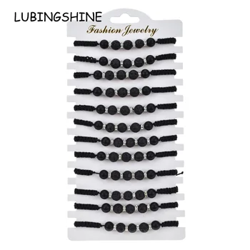 

Vintage 12pcs/set Braided Adjustable Lava Stone Bracelet Women Natural Black Volcanic Bead Yoga Aromatherapy Bracelet Jewelry