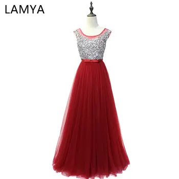 

LAMYA Luxury Long Tulle Bling Beading Evening Dresses Party Crystal Gowns Elegant Vestido De Noiva Floor Length Prom Women