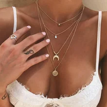CC богемное многослойное ожерелье простое ожерелье с подвеской с золотистого цвета Луна для женщин цепи ожерелье женские ювелирные изделия оптом