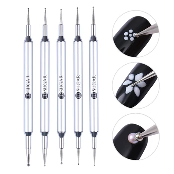 

UR SUGAR 5Pcs Marbling Dotting Pen Brush Double-ended Metal Dot Flower Pen Manicures Nail Art Tool Set Nail Art Brush Kits