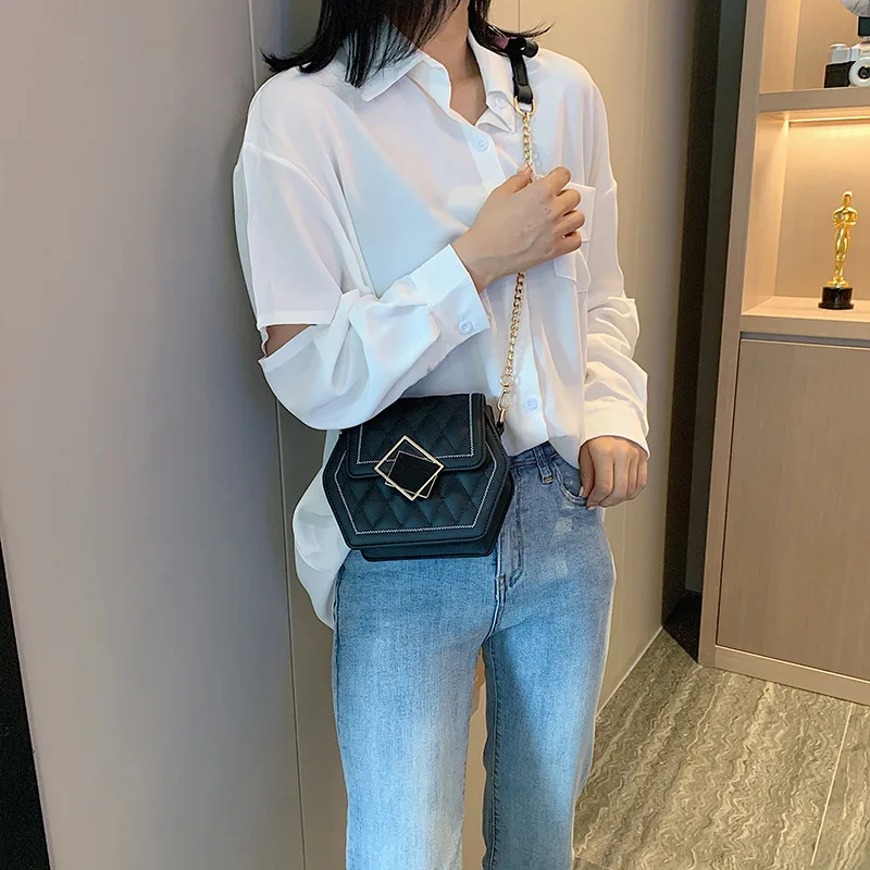 

Hexagon WOMEN'S Bag 2019 New Style Korean-style Versatile Rhombus Crossbody Bag Fashion Chain Square Sling Bag