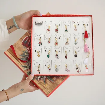 

Christmas Advent Calendar Ornaments Gold Plated Pendants and Gift Box Jewelry Making DIY Bracelet Earrings Party Supplies