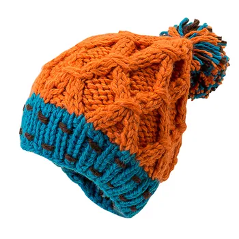 

Fashion pompom Women Cute Patchwork Thermal Woolen Hat Knitted Hat Bucket Hat Cap Stretch Knitted Crochet Beanies ski caps