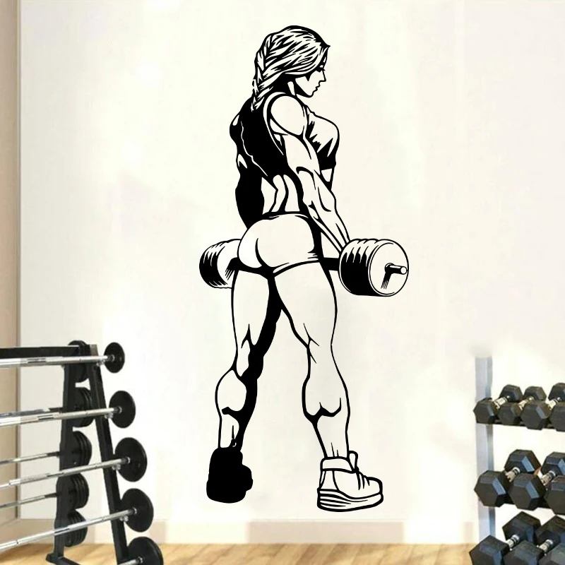 Bodybuilder Girl Lifting Weight Gym Wall Sticker Fitness Crossfit Sport Inspirational Quote Wall Decal Vinyl Home Decor (2)