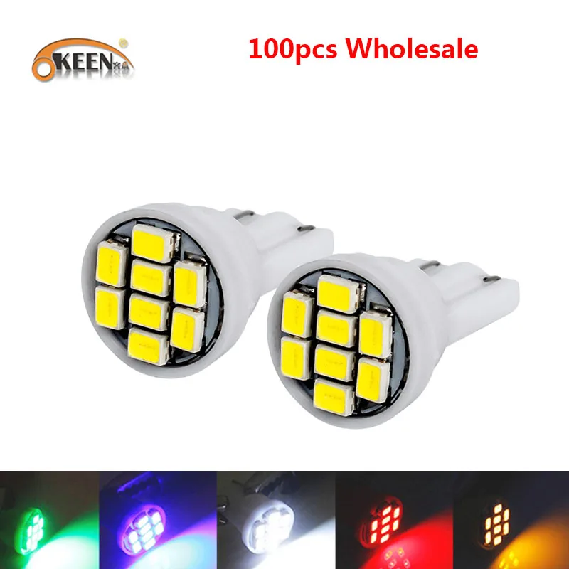 

100pcs T10 W5W 194 168 192 1206 3020 8SMD Auto Car Wedge 8 LEDs SMD Clearance Light bulb Lamp Styling Wholesales White blue red