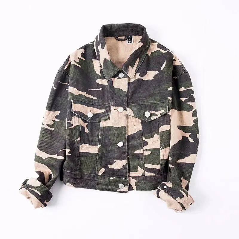 

Ozhouzhan WOMEN'S Dress High-waisted Short Camouflage Patterned Denim Jacket Women's 2018 Autumn And Winter New Style Jacket Fas