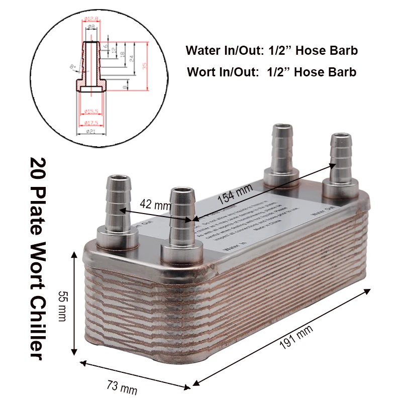 Homebrew Beer Wort Chiller 20 Plate Heat Exchanger B312A