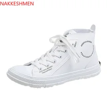 NAKKESHMEN-Versatile High Shoes Women's 2020 Spring New Style White Shoes Student Flat Running Shoes INS WOMEN'S Shoes