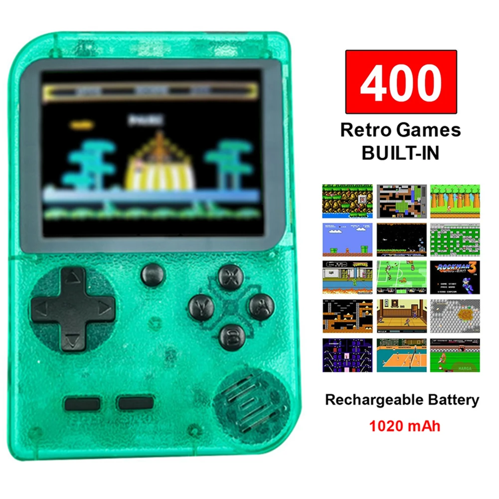 Transparent Green Ретро портативные игровые консоли Портативный 8-битный 400 В 1 футболки с принтами на тему классических игр FC NES консоль " монитор большой Экран рождественские подарки - Цвет: Transparent Green